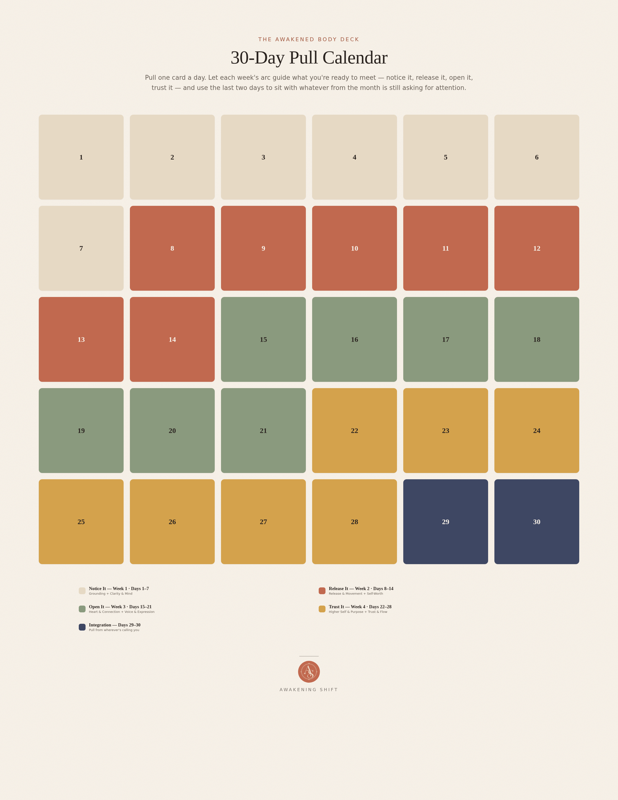 30-Day Pull Calendar